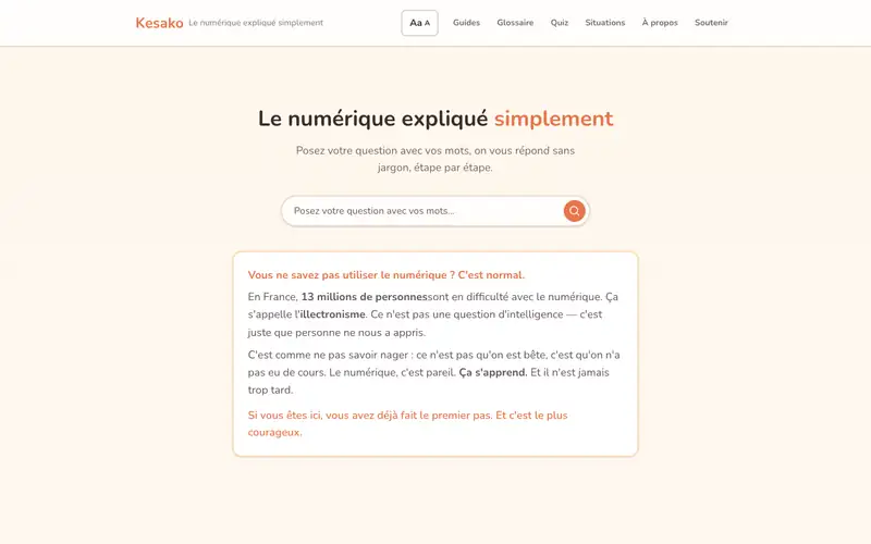 L’accueil de Kesako : « Le numérique expliqué simplement »